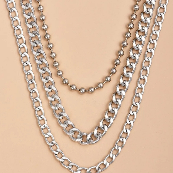 NEW NECKLACE BEAD CHAIN LINK MULTILAYER WOMAN'S SILVER NECKLACE - Picture 2 of 4